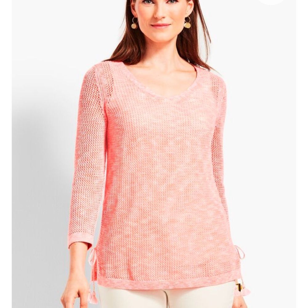 NWT Talbot's Womens 3X Mesh Sweater Space-Dye Side-Tie Pink Coral